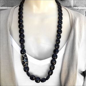 Vintage Trifari Gold & Black Oval Bead Necklace